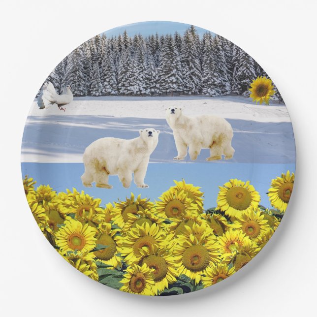 Assiettes En Carton Tournesol Floral Plaques en papier d'ours polaire (Devant)