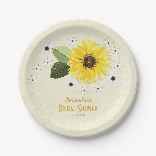 Assiettes En Carton Tournesol Floral Rustique Mariage Fête des mariées (Devant)