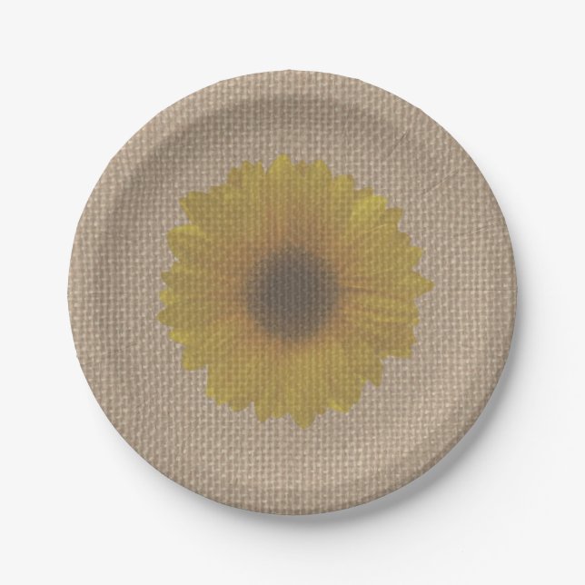 Assiettes En Carton Tournesol inspiré Burlap (Devant)