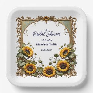 Assiettes En Carton Tournesol jaune avec cadre artistique pour baby sh
