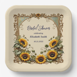 Assiettes En Carton Tournesol jaune avec cadre d'art douche nuptiale