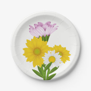 Assiettes En Carton Tournesol Jaune Floral, Fleurs violettes Daisy