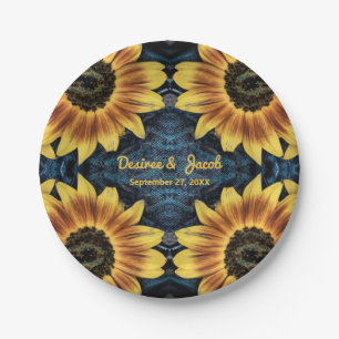 Assiettes En Carton Tournesol jaune rustique Denim Blue Jeans Mariage