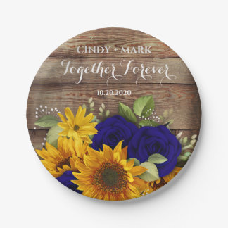 Assiettes En Carton Tournesol & Marine Roses Plaques de mariage