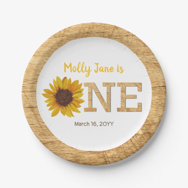Assiettes En Carton Tournesol rustique 1er anniversaire Boho aquarelle (Devant)