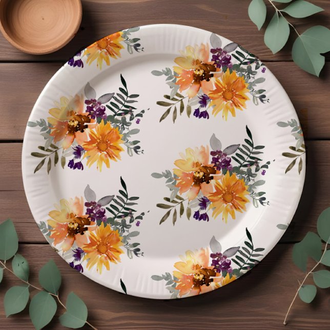 Assiettes En Carton Tournesol Rustique Boho & Aquarelle Fleur sauvage (Créateur téléchargé)