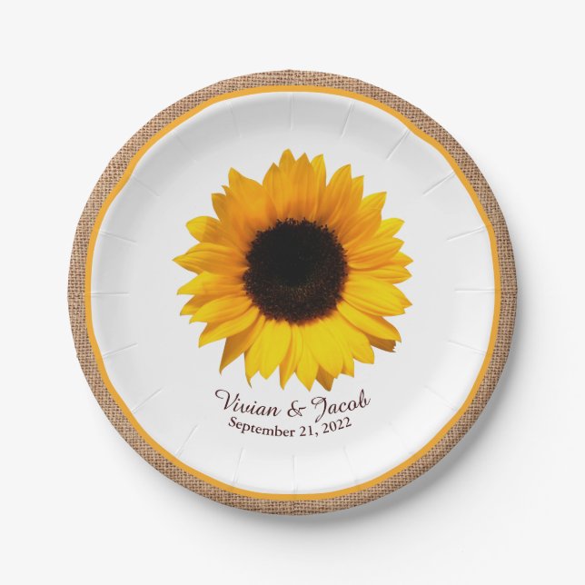 Assiettes En Carton Tournesol rustique et Mariage Burlap (Devant)