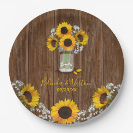 Assiettes En Carton Tournesol rustique et plaque de papier Mariage Mas