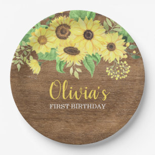 Assiettes En Carton Tournesol Rustique Floral Bois été premier anniver