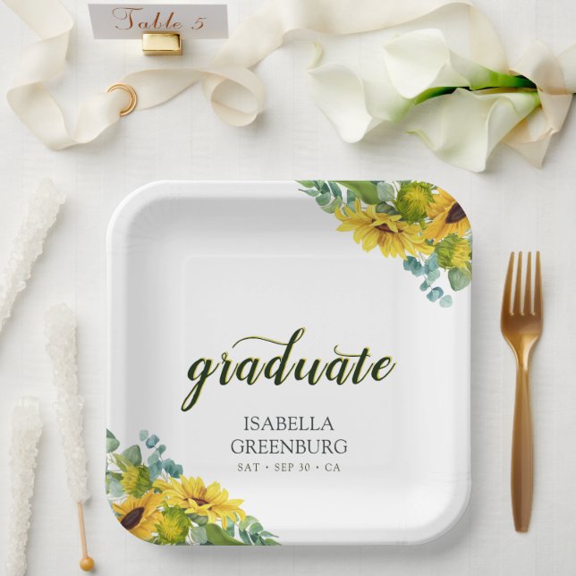 Assiettes En Carton Tournesol Script Graduation Party (Mariage)