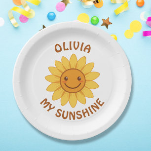 Assiettes En Carton Tournesol souriant joyeux "Mon Soleil"
