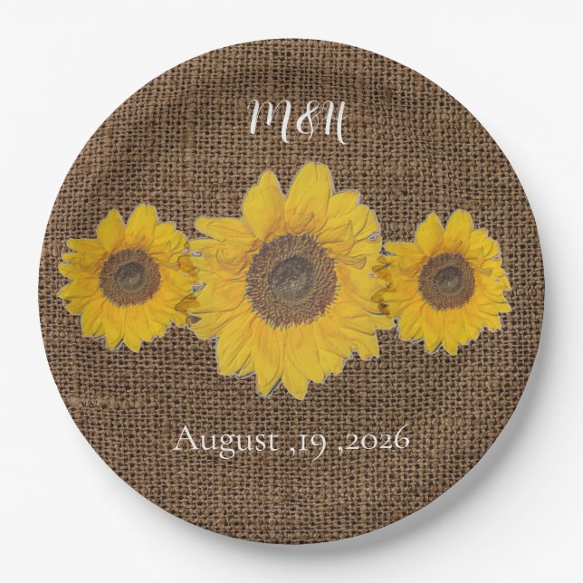 Assiettes En Carton tournesol trio en burlap look - mariage rustique (Devant)