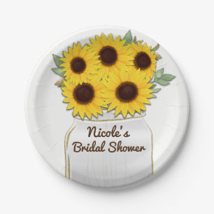 Assiettes En Carton Tournesols dans un bocal Mason Chic Rustique Baby 