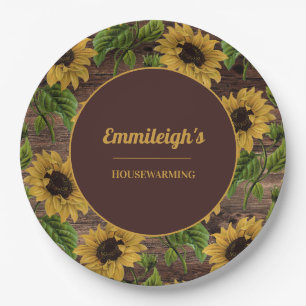 Assiettes En Carton Tournesols de campagne en bois rustique pour penda