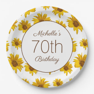 Assiettes En Carton Tournesols jaunes Blanc 70e anniversaire