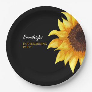 Assiettes En Carton Tournesols Jaunes Fête de Création de Maison Noire