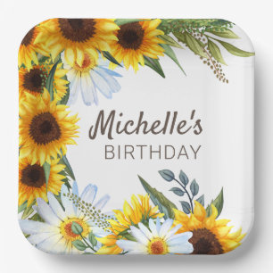 Assiettes En Carton Tournesols jaunes Marguerites blanches Anniversair