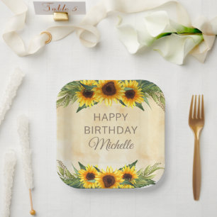 Assiettes En Carton Tournesols jaunes rustiques de campagne Joyeux Ann