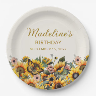 Assiettes En Carton Tournesols Papillon Anniversaire Femme
