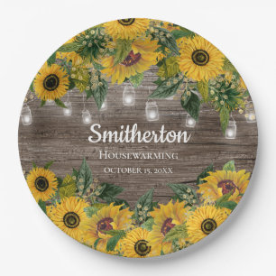 Assiettes En Carton Tournesols Rustique Chaîne de bois Lumières