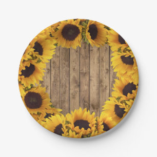 Assiettes En Carton Tournesols rustiques Pays En Bois