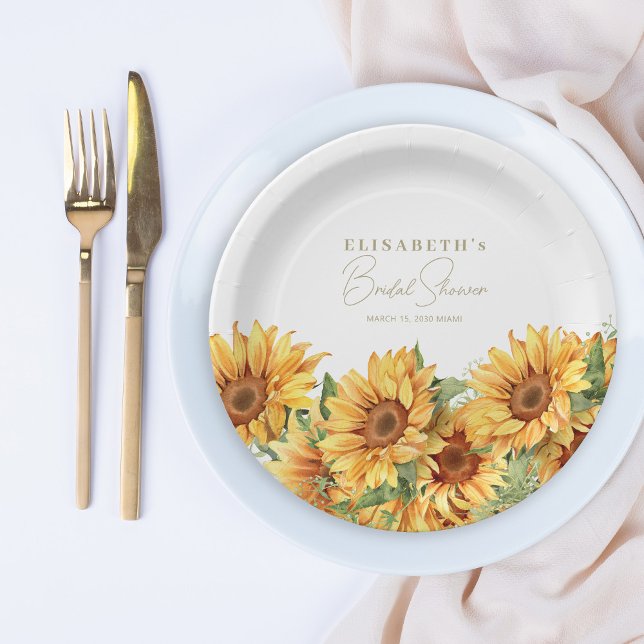 Assiettes En Carton Tournesols verdure élégante douche nuptiale (Créateur téléchargé)