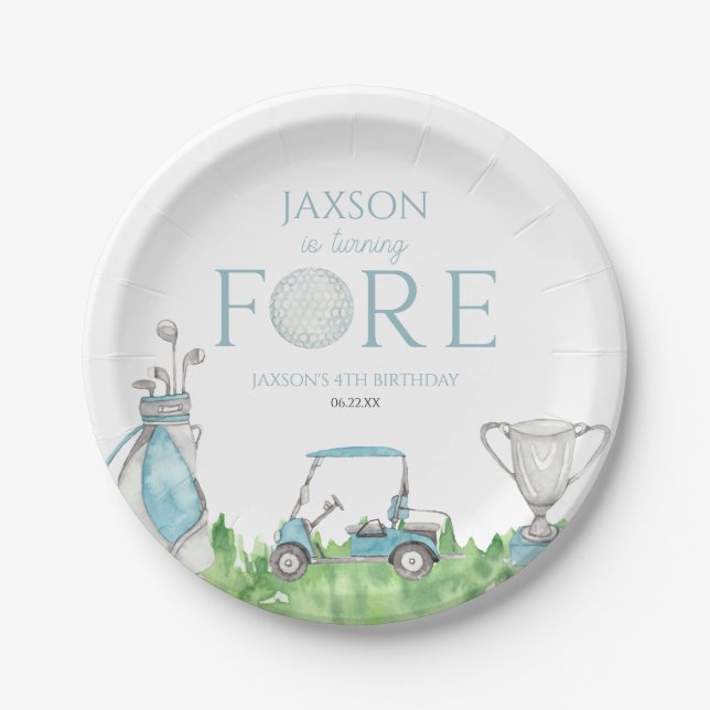 Assiettes En Carton Tournez Fore Blue Golf 4e anniversaire (Devant)