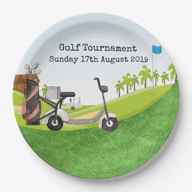 Assiettes En Carton Tournoi de golf avec vue sur le golf  (Devant)
