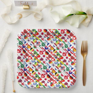 Assiettes En Carton Tournoi du Qatar 2022 32 Coeurs Pays Drapeaux