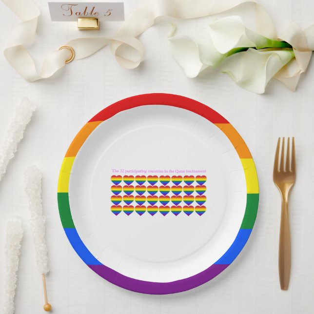 Assiettes En Carton Tournoi du Qatar 2022 Drapeaux du pays LGBTQ (Mariage)