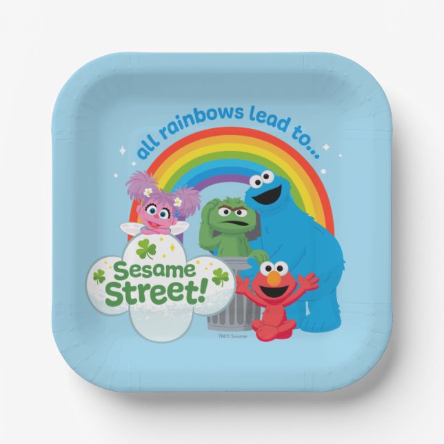 Assiettes En Carton Tous les Rainbows mènent à Sesame Street (Recto)