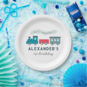 Assiettes En Carton Tout à bord du train à vapeur Blue Boy Anniversair