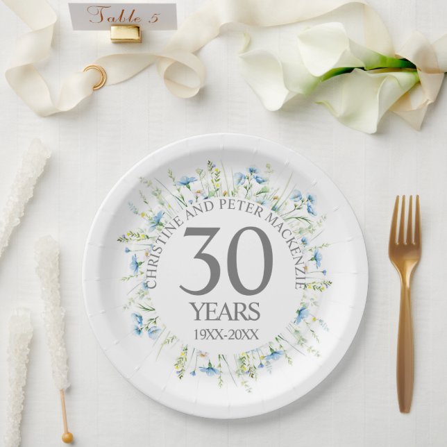 Assiettes En Carton Tout Anniversaire de fleurs bleues Mariages (Mariage)