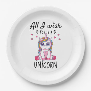 Assiettes En Carton Tout ce que je souhaite est une Licorne