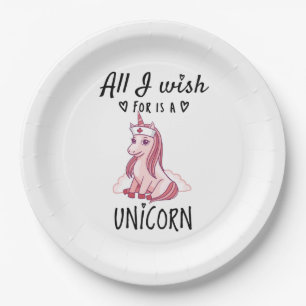 Assiettes En Carton Tout ce que je souhaite est une Licorne
