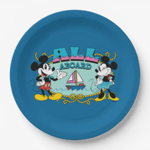 Assiettes En Carton Tout le monde à bord Graphisme vintage Mickey et M