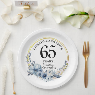Assiettes En Carton Tout Mariage (65) Élégant Anniversaire Floral Bleu