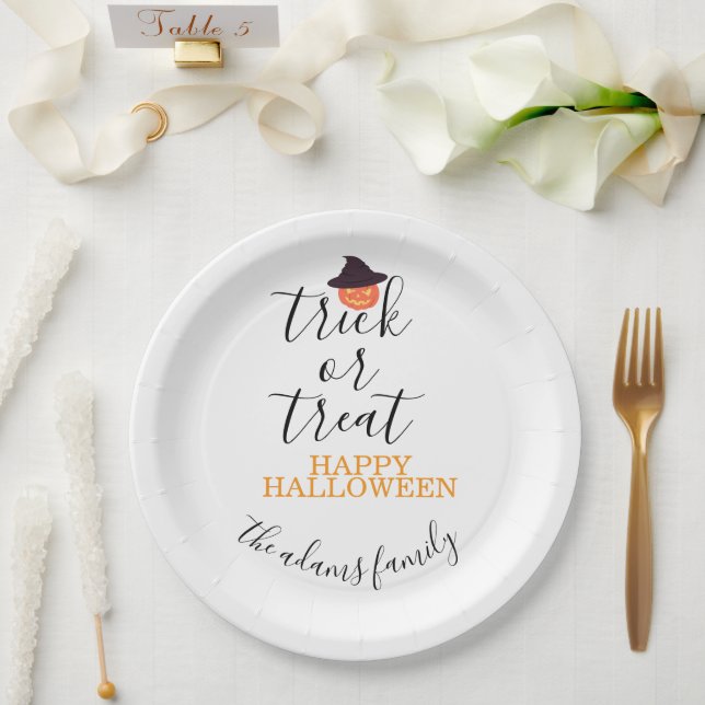 Assiettes En Carton Trace ou traitement Script moderne Halloween (Mariage)