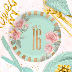 Assiettes En Carton Traces d'huile d'or Sweet sixteen floral ID757