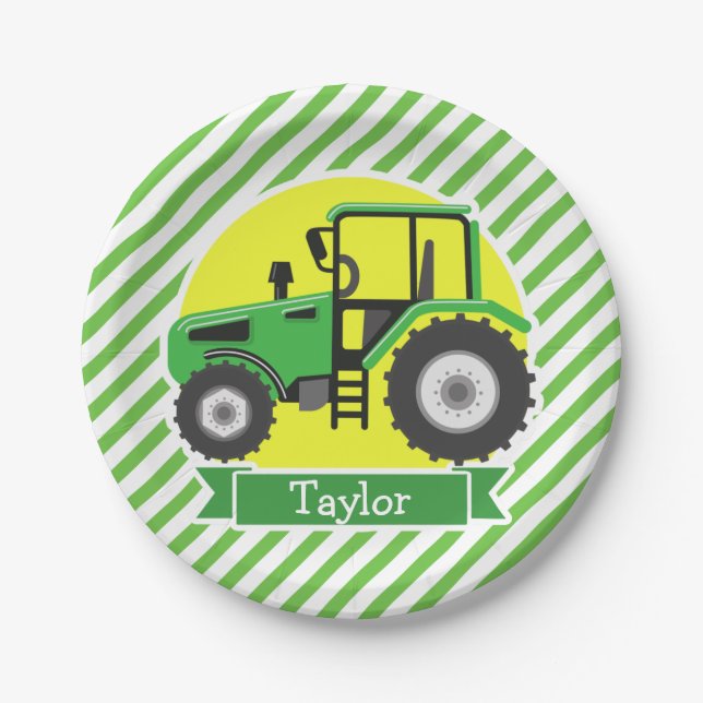 Assiettes En Carton Tracteur agricole vert avec jaune; vert et blanc (Devant)