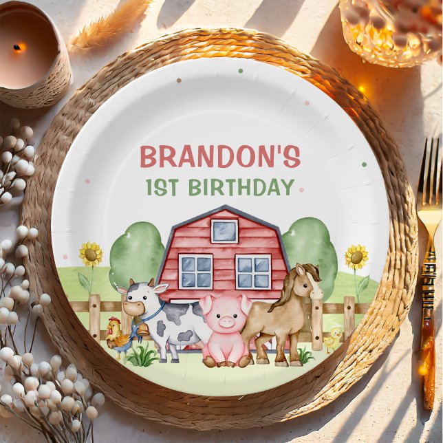 Assiettes En Carton Tracteur Animaux de ferme 1er anniversaire (Créateur téléchargé)