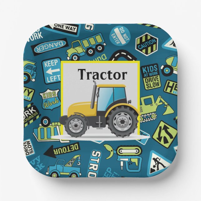 Assiettes En Carton Tracteur de jouets Anniversaire de enfant (Recto)