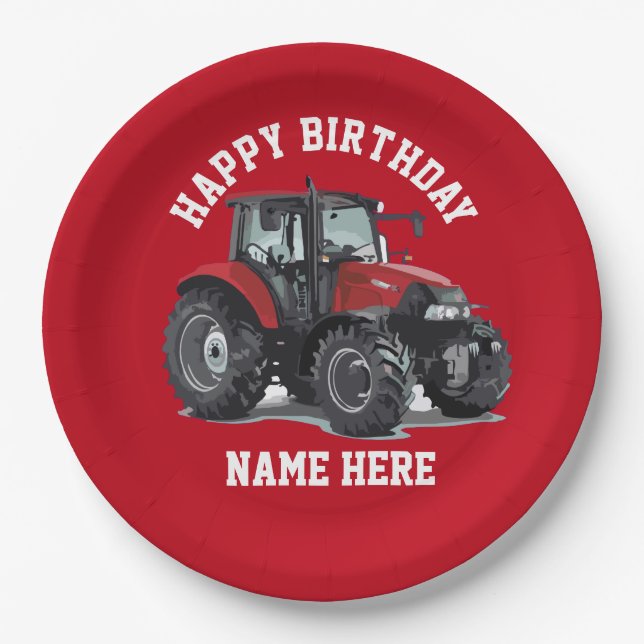 Assiettes En Carton Tracteur rouge Agriculture Plaques d'anniversaire (Devant)