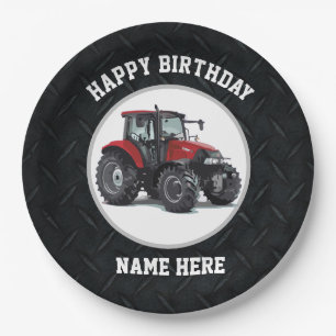 Assiettes En Carton Tracteur rouge cultivant des plats d'anniversaire
