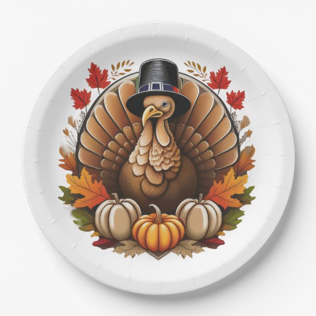 Assiettes En Carton Traditional Thanksgiving Design (Devant)