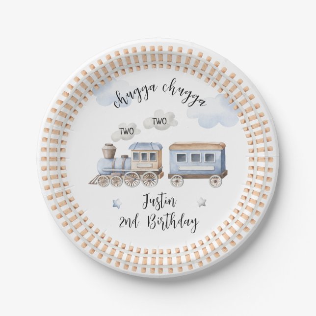 Assiettes En Carton Train 2e Anniversaire Chugga Deux Plaques de Papie (Devant)