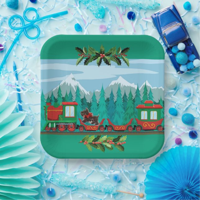 Assiettes En Carton Train de Noël Tiel Merry (Fête)