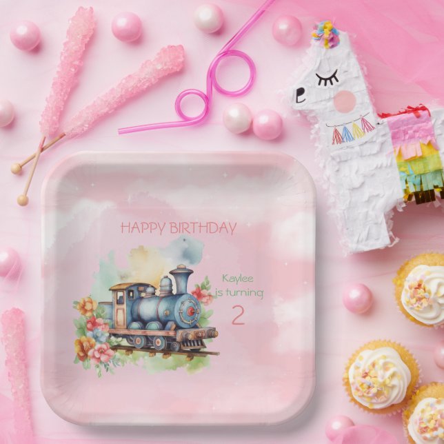Assiettes En Carton Train Engine Girl 2e anniversaire (Fête)