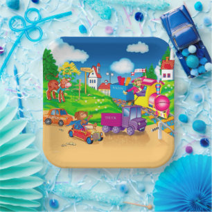 Assiettes En Carton train et voiture