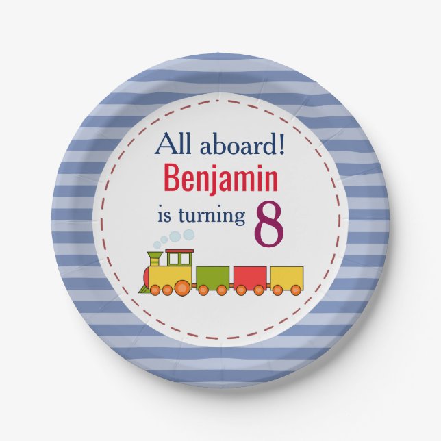 Assiettes En Carton Train Personnalisé N'Importe Quel Âge Anniversaire (Devant)